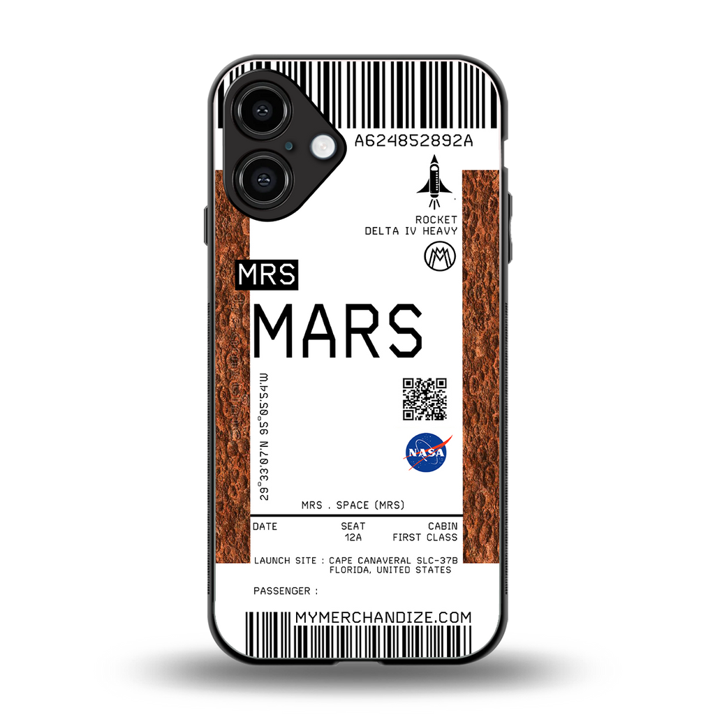 mars boarding pass ticket back phone cover | glass case for iphone 16 plus
