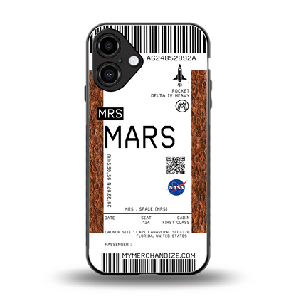 mars boarding pass ticket back phone cover | glass case for iphone 16 plus