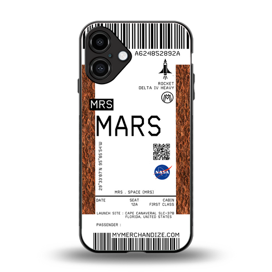 mars boarding pass ticket back phone cover | glass case for iphone 16 plus