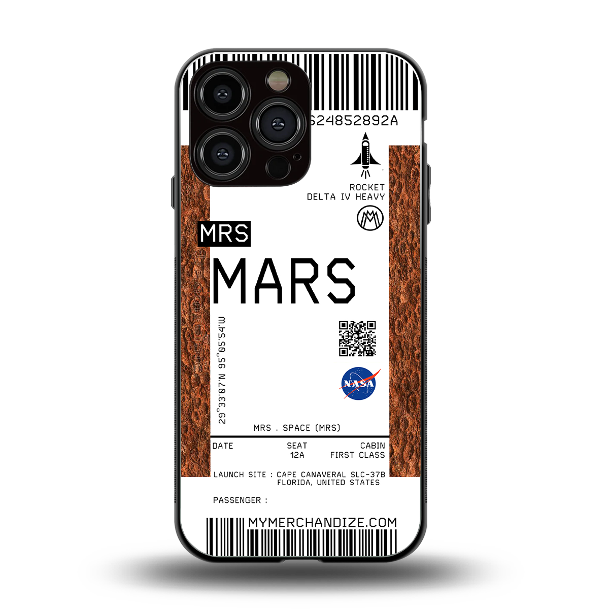 mars boarding pass ticket back phone cover | glass case for iphone 16 pro max