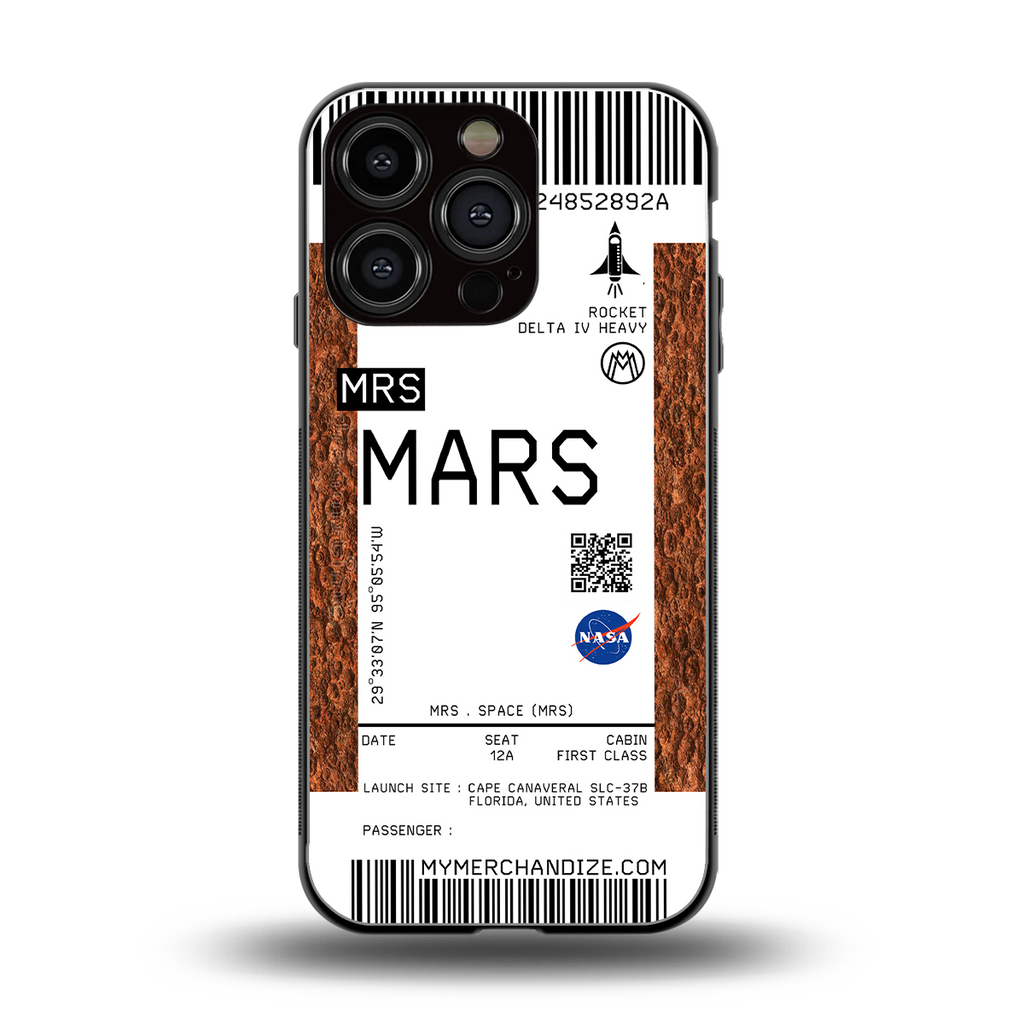 mars boarding pass ticket back phone cover | glass case for iphone 16 pro