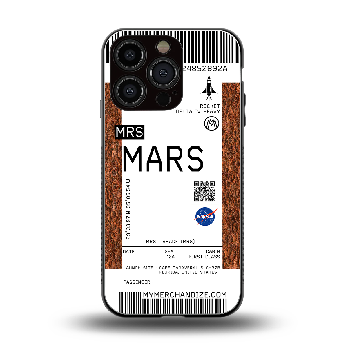 mars boarding pass ticket back phone cover | glass case for iphone 16 pro
