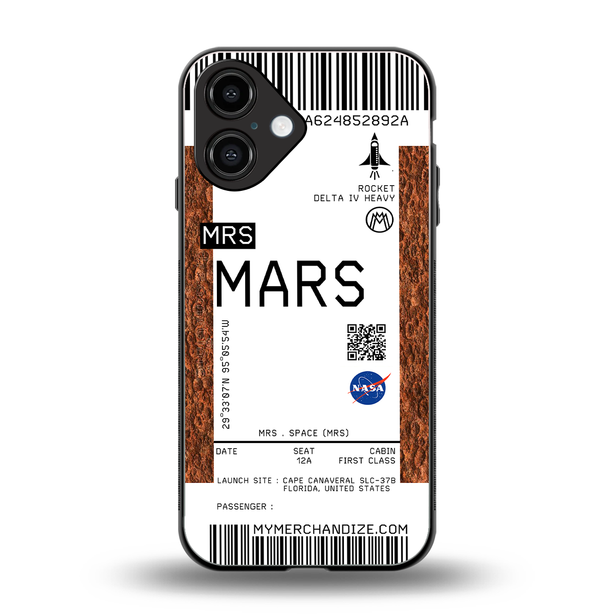 mars boarding pass ticket back phone cover | glass case for iphone 16