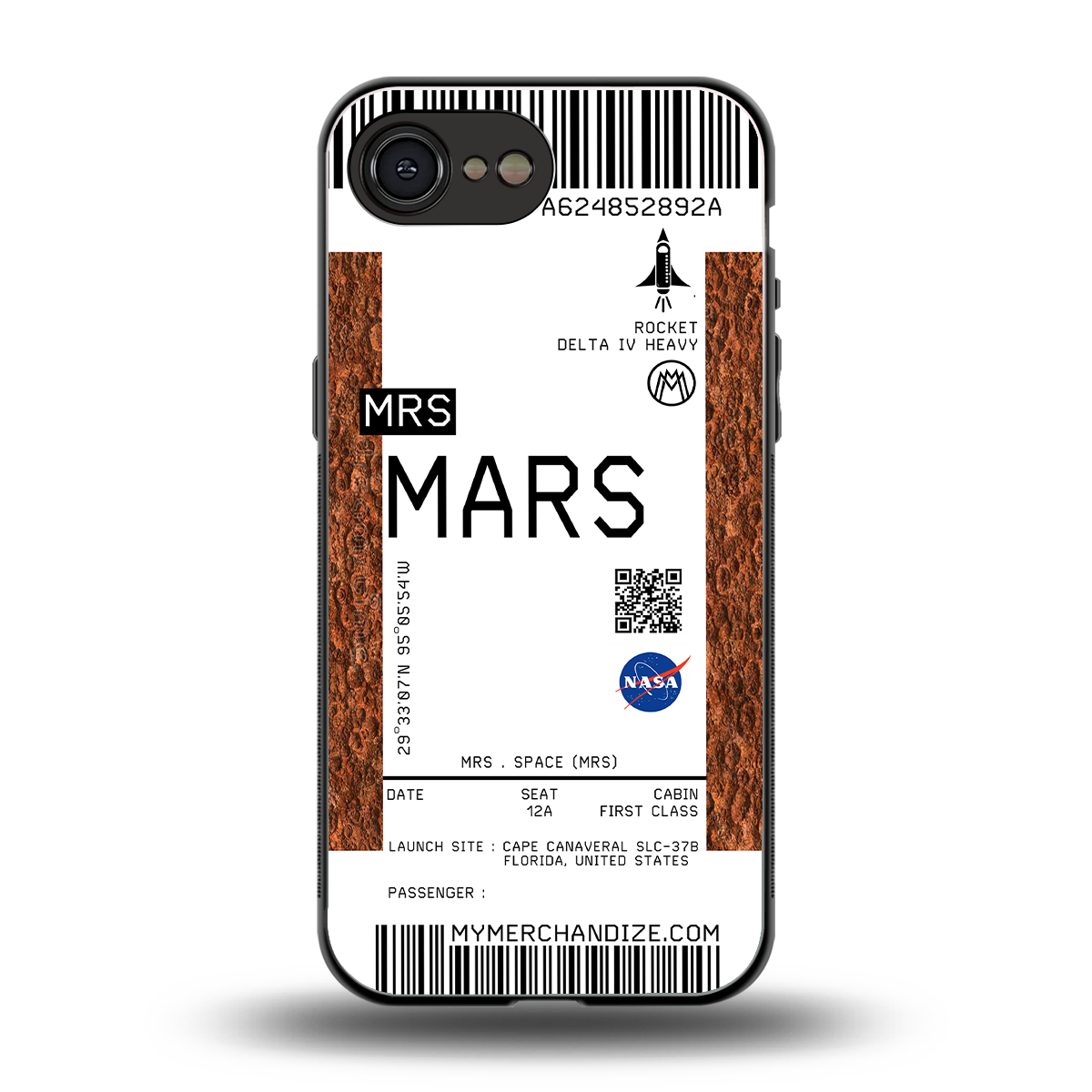 mars boarding pass ticket back phone cover | glass case for iphone 16e