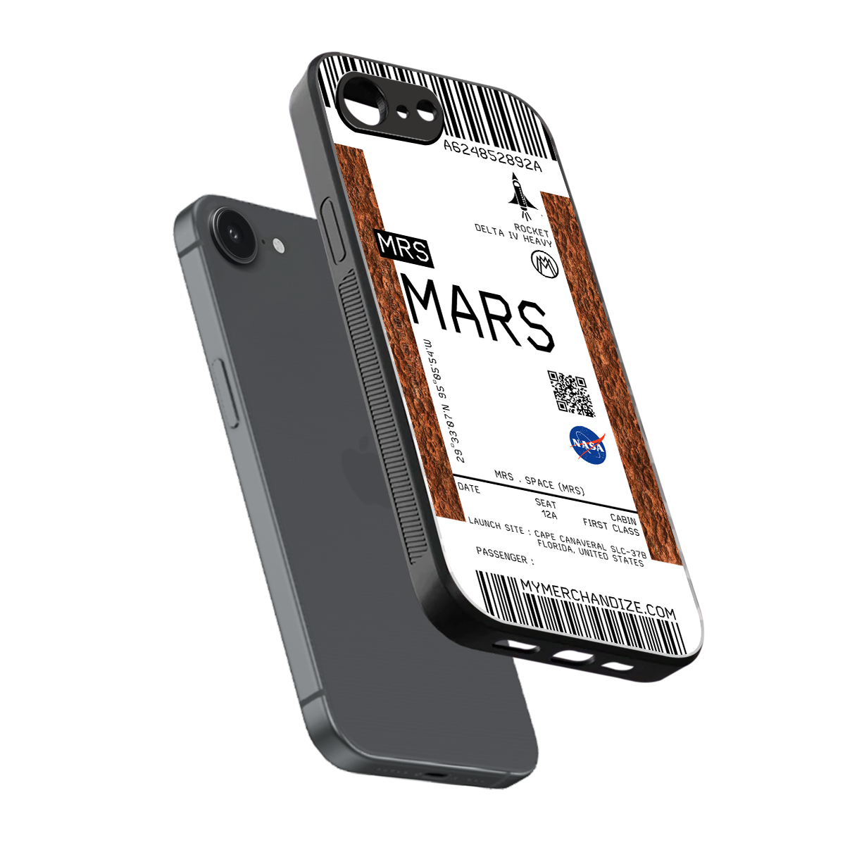 mars boarding pass ticket back phone cover | glass case for iphone 16e