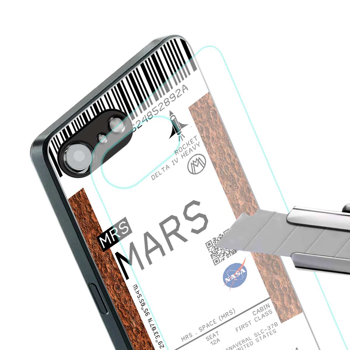 mars boarding pass ticket back phone cover | glass case for iphone 16e