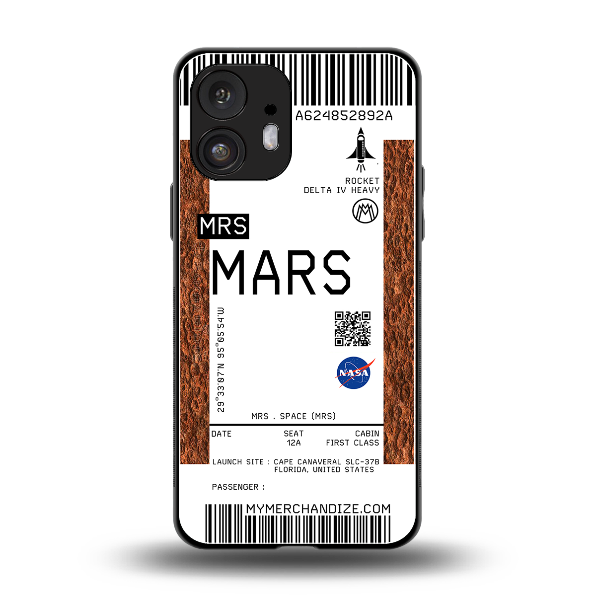 mars boarding pass ticket back phone cover | glass case for nothing phone 2