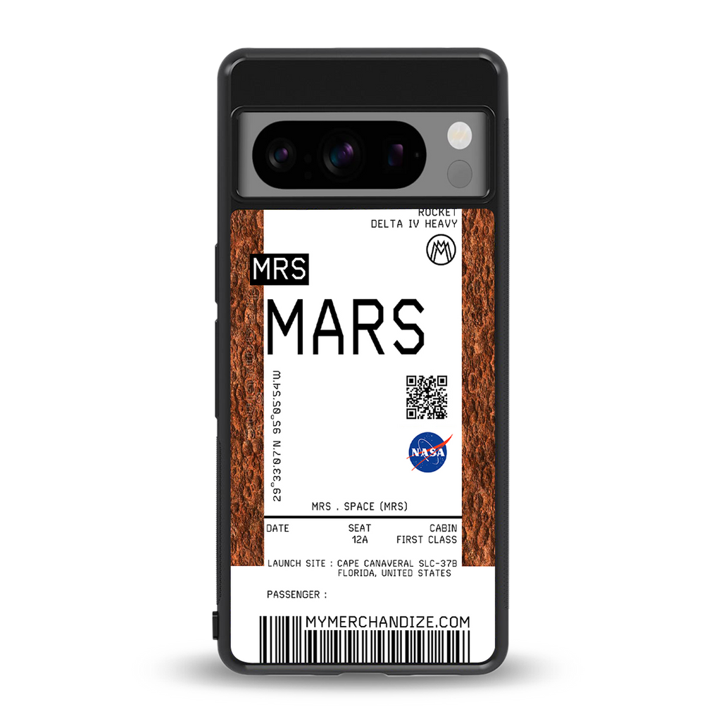 mars boarding pass ticket back phone cover | glass case for google pixel 8 pro