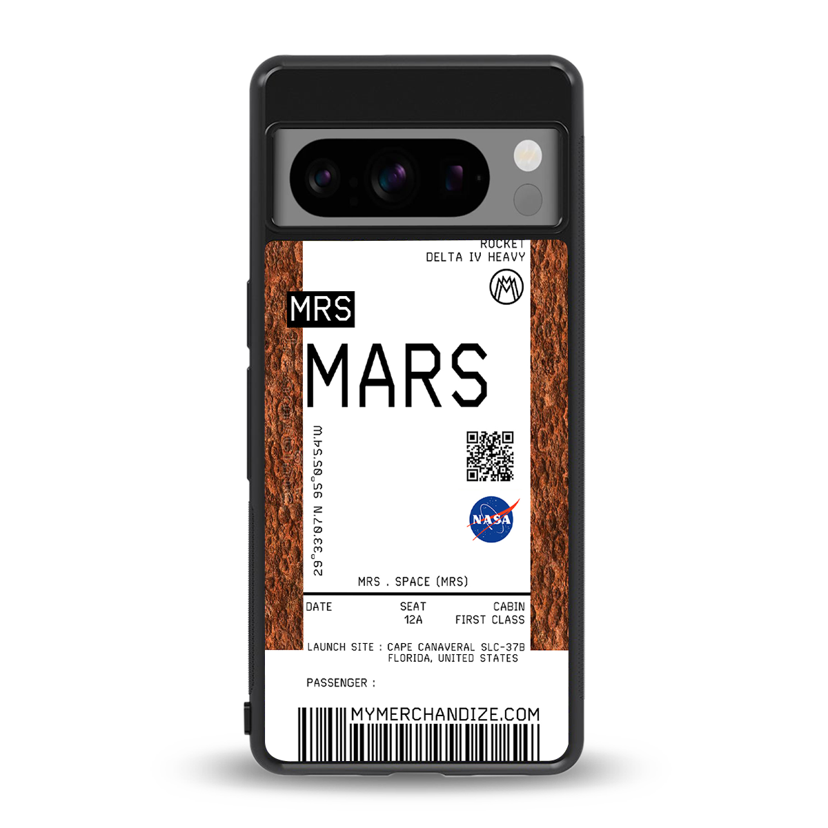 mars boarding pass ticket back phone cover | glass case for google pixel 8 pro