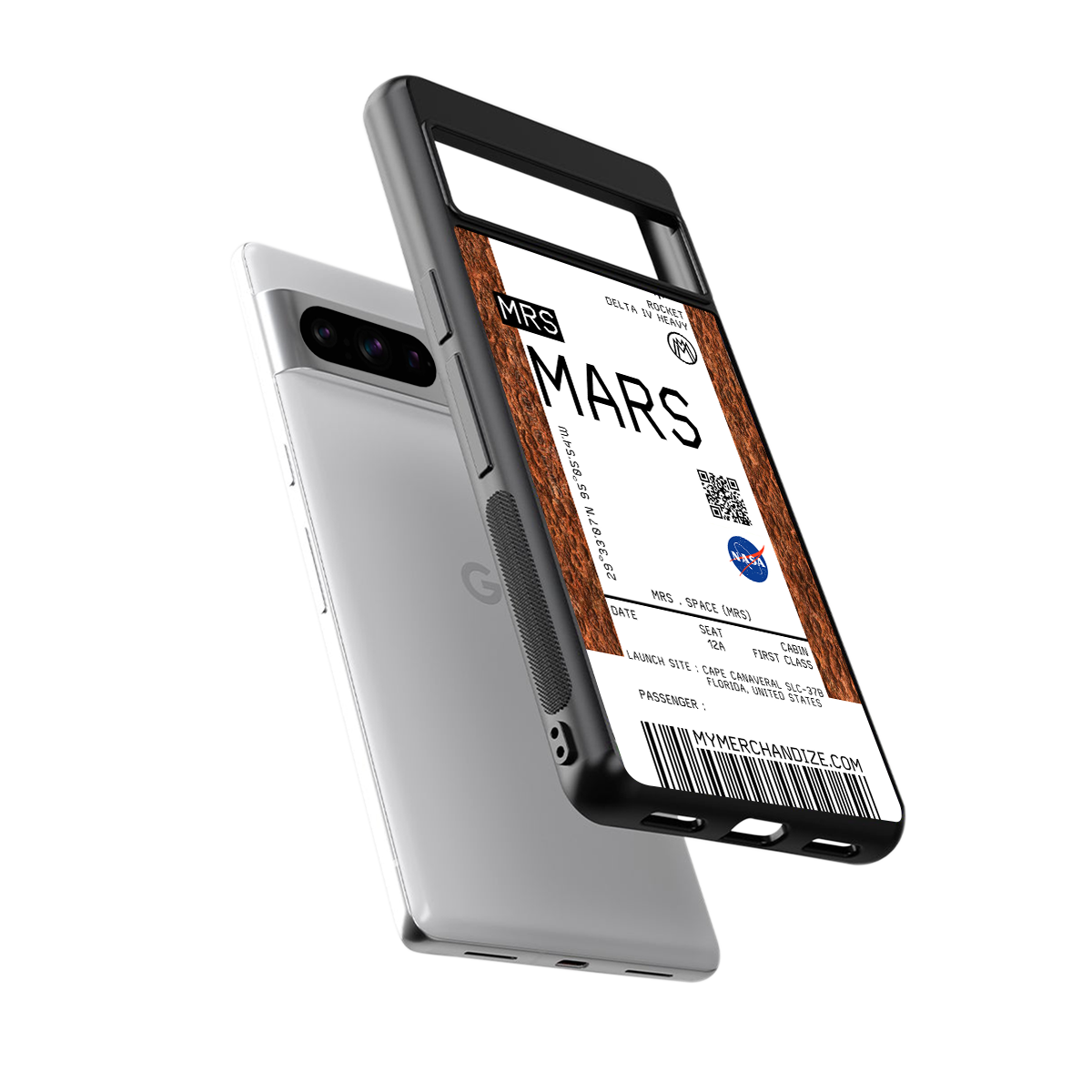 mars boarding pass ticket back phone cover | glass case for google pixel 8 pro