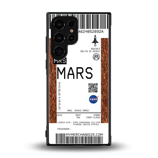 mars boarding pass ticket back phone cover | glass case for samsung galaxy s24 ultra