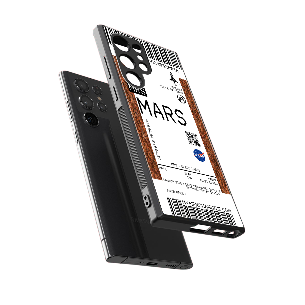 mars boarding pass ticket back phone cover | glass case for samsung galaxy s24 ultra