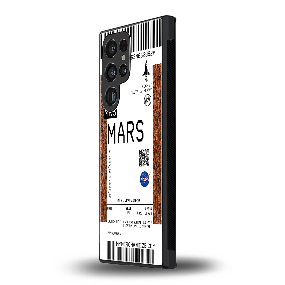 mars boarding pass ticket back phone cover | glass case for samsung galaxy s24 ultra