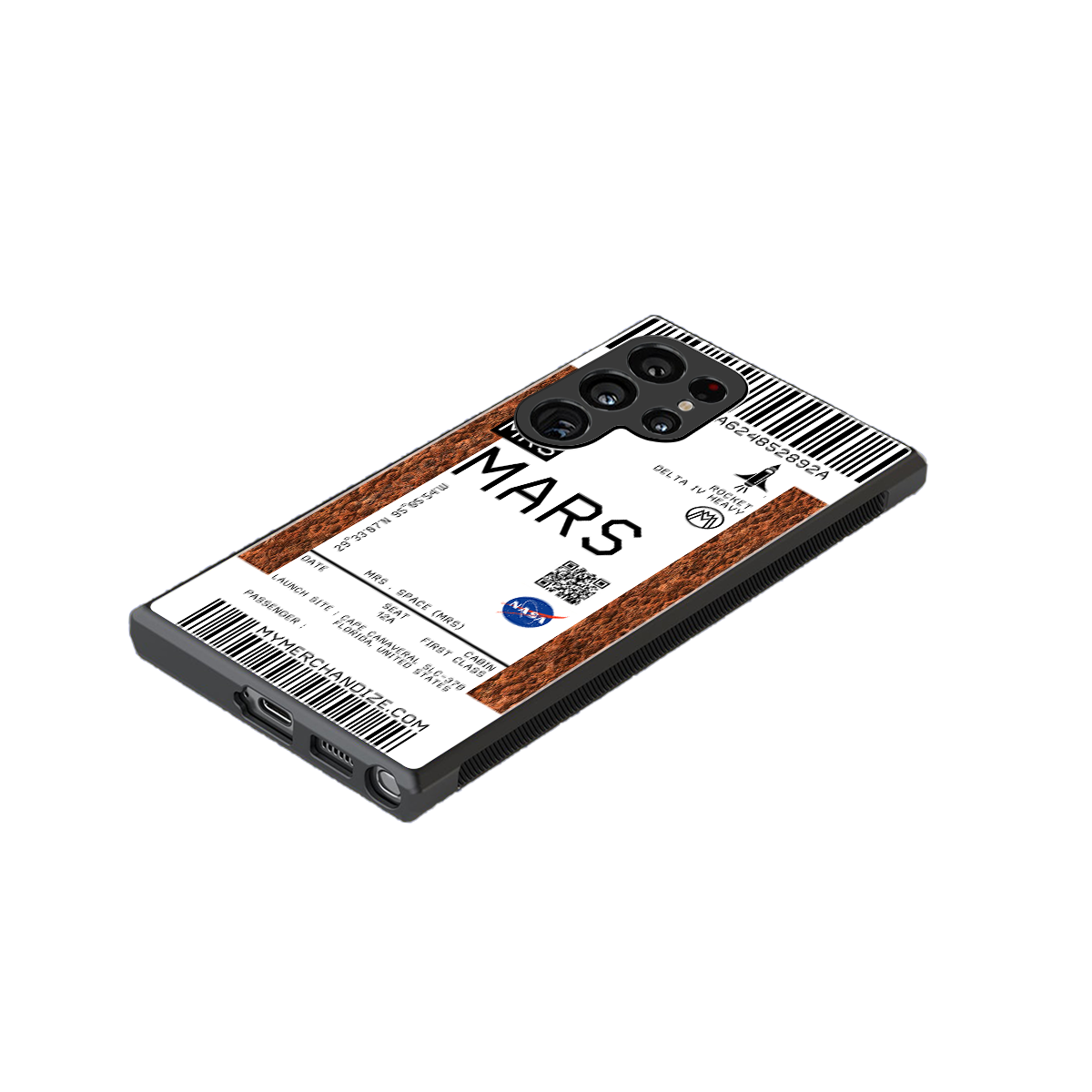mars boarding pass ticket back phone cover | glass case for samsung galaxy s24 ultra