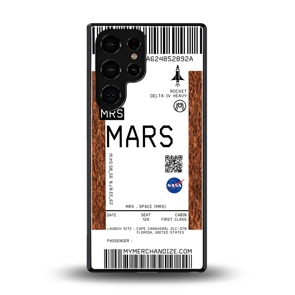 mars boarding pass ticket back phone cover | glass case for samsung galaxy s25 ultra