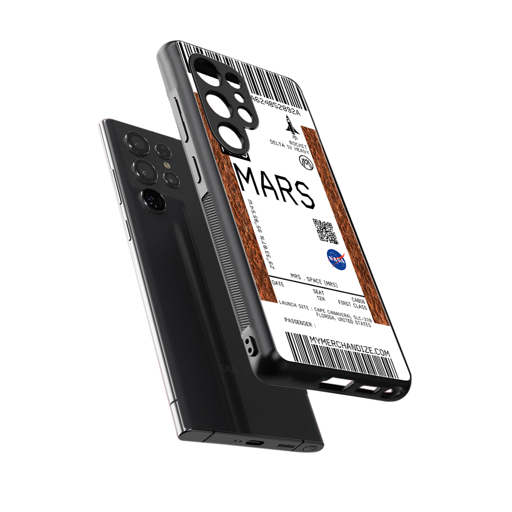 mars boarding pass ticket back phone cover | glass case for samsung galaxy s25 ultra