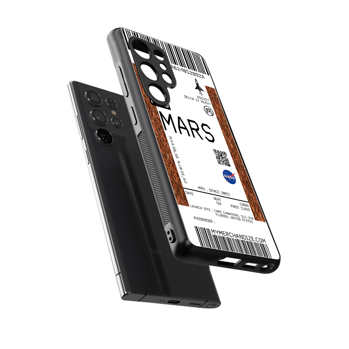 mars boarding pass ticket back phone cover | glass case for samsung galaxy s25 ultra
