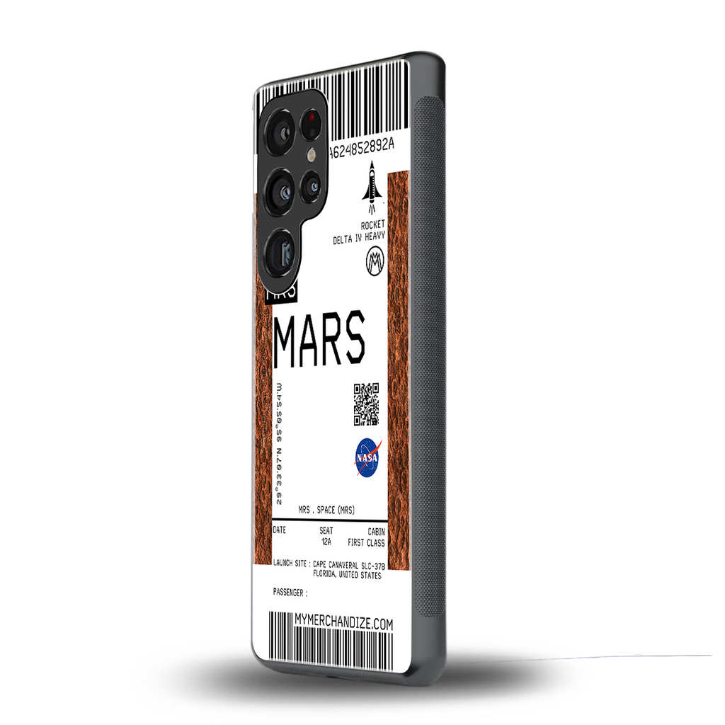 mars boarding pass ticket back phone cover | glass case for samsung galaxy s25 ultra