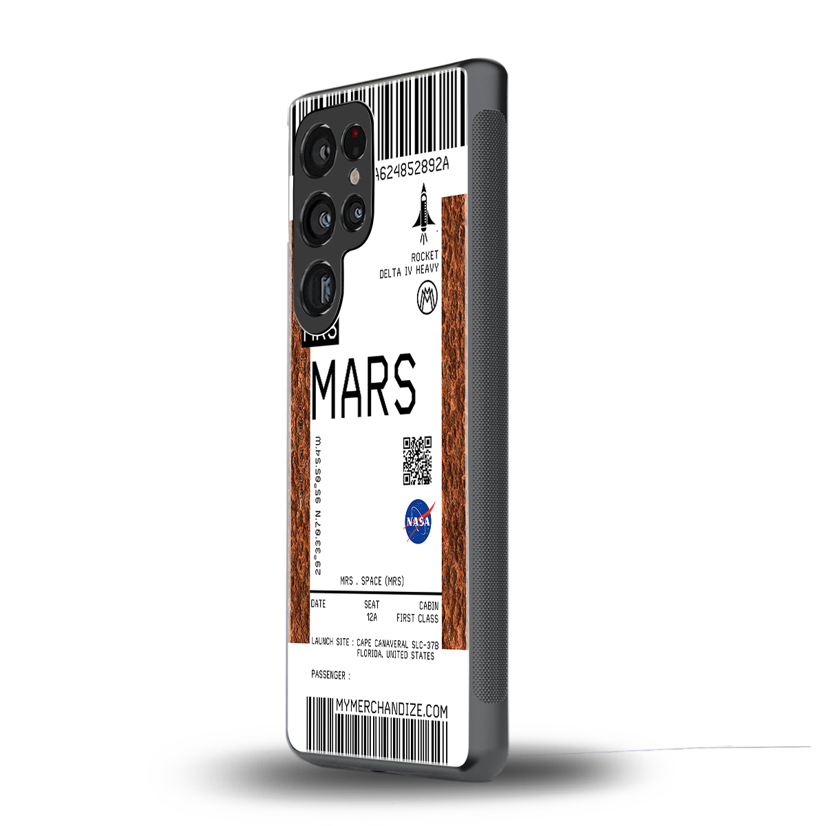 mars boarding pass ticket back phone cover | glass case for samsung galaxy s25 ultra