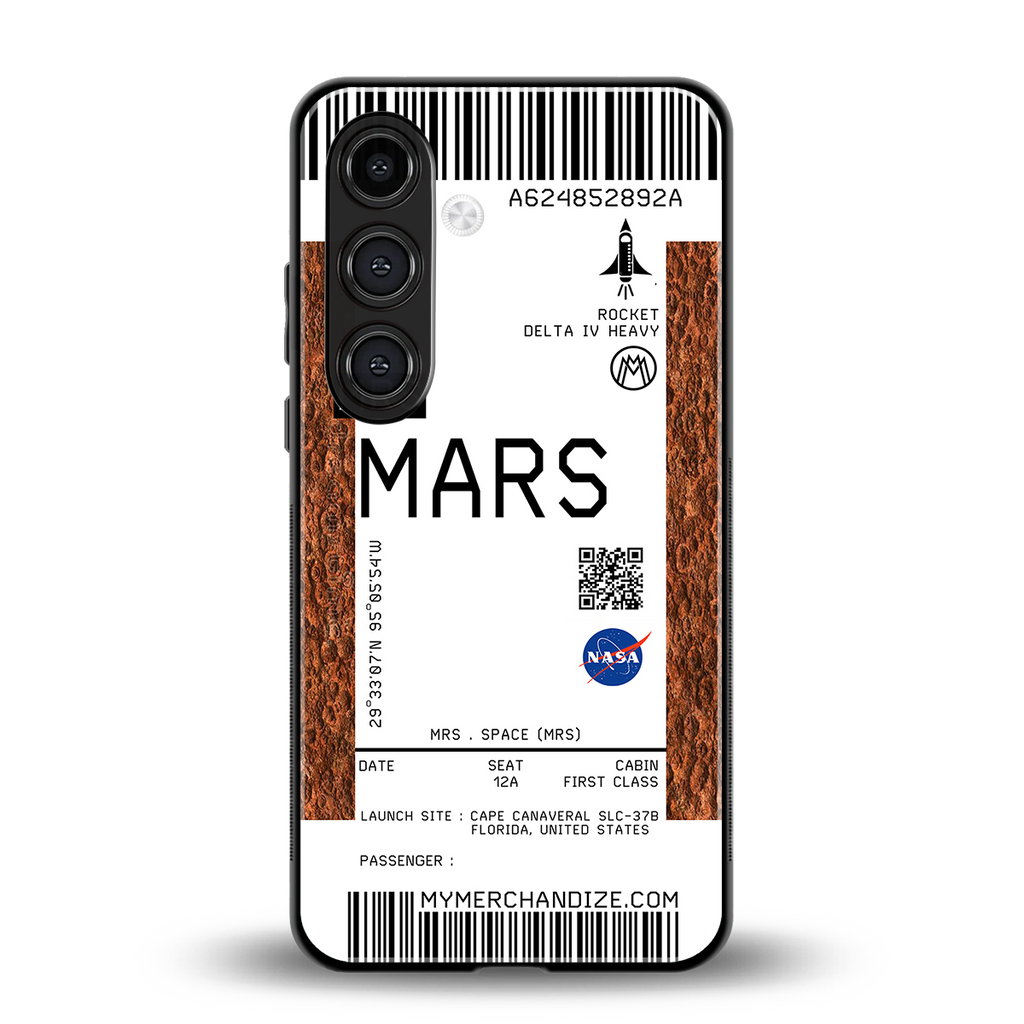 mars boarding pass ticket back phone cover | glass case for samsung galaxy s25