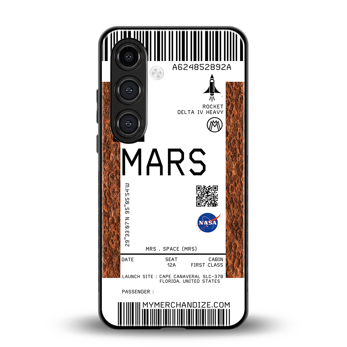 mars boarding pass ticket back phone cover | glass case for samsung galaxy s24 fe