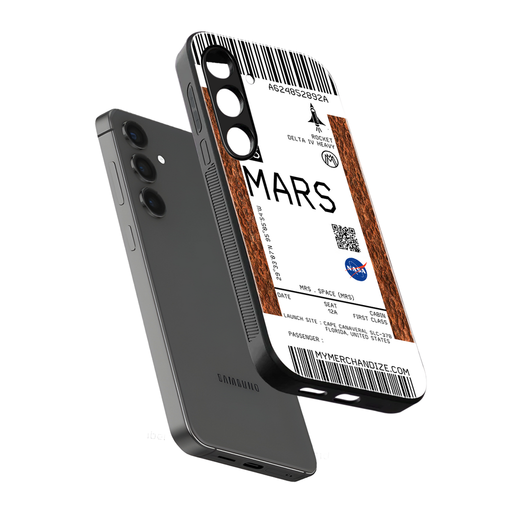 mars boarding pass ticket back phone cover | glass case for samsung galaxy s24 plus