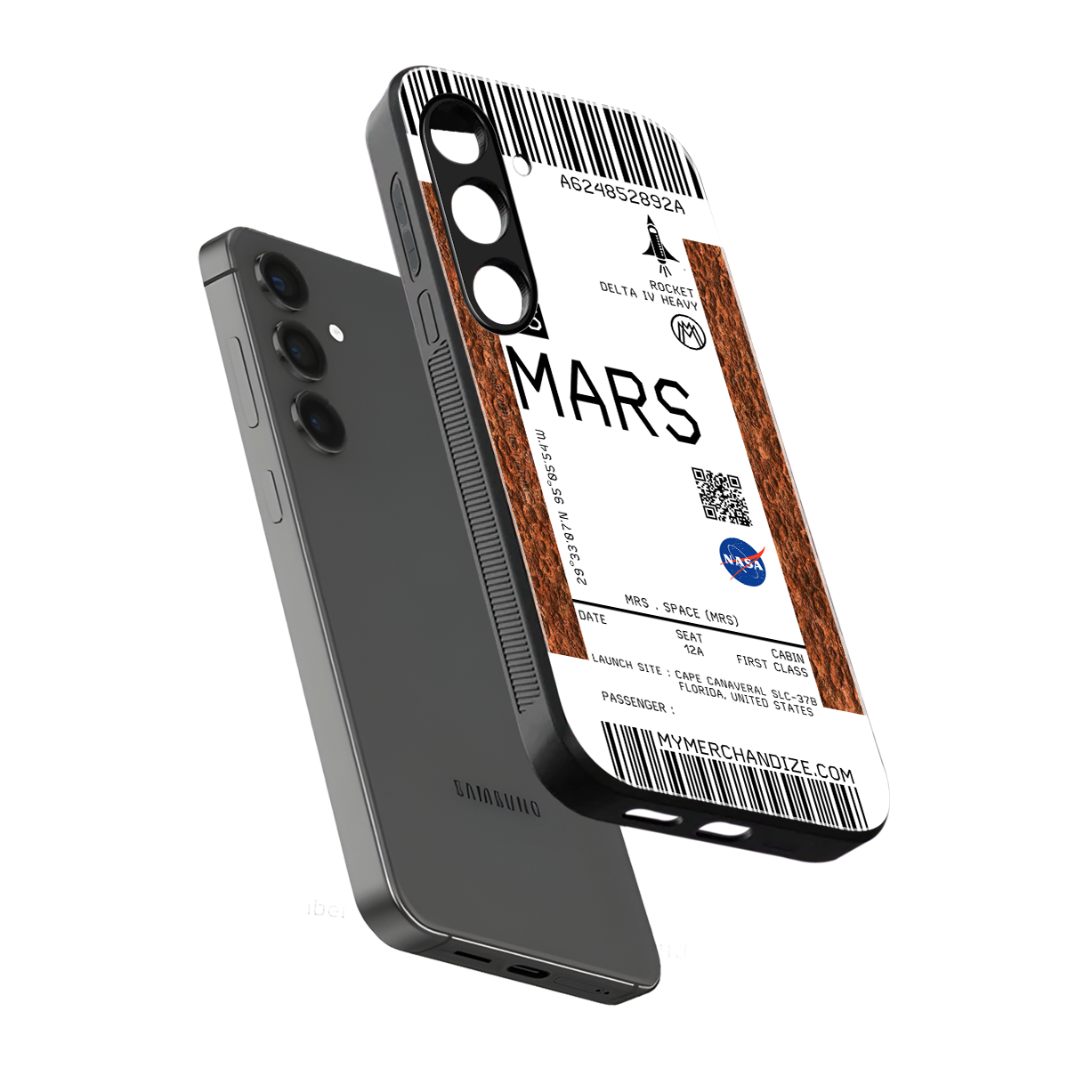 mars boarding pass ticket back phone cover | glass case for samsung galaxy s24 plus