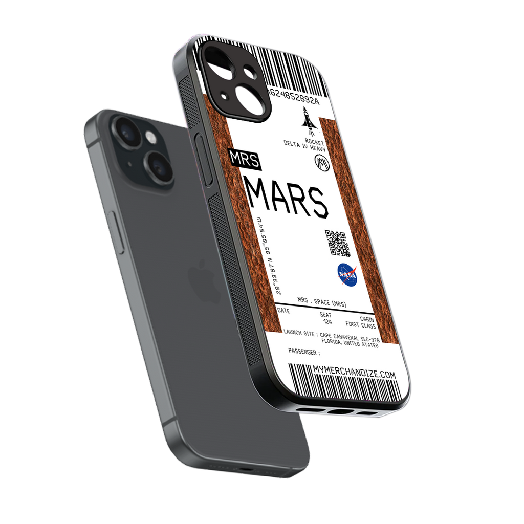 mars boarding pass ticket back phone cover | glass case for iphone 15
