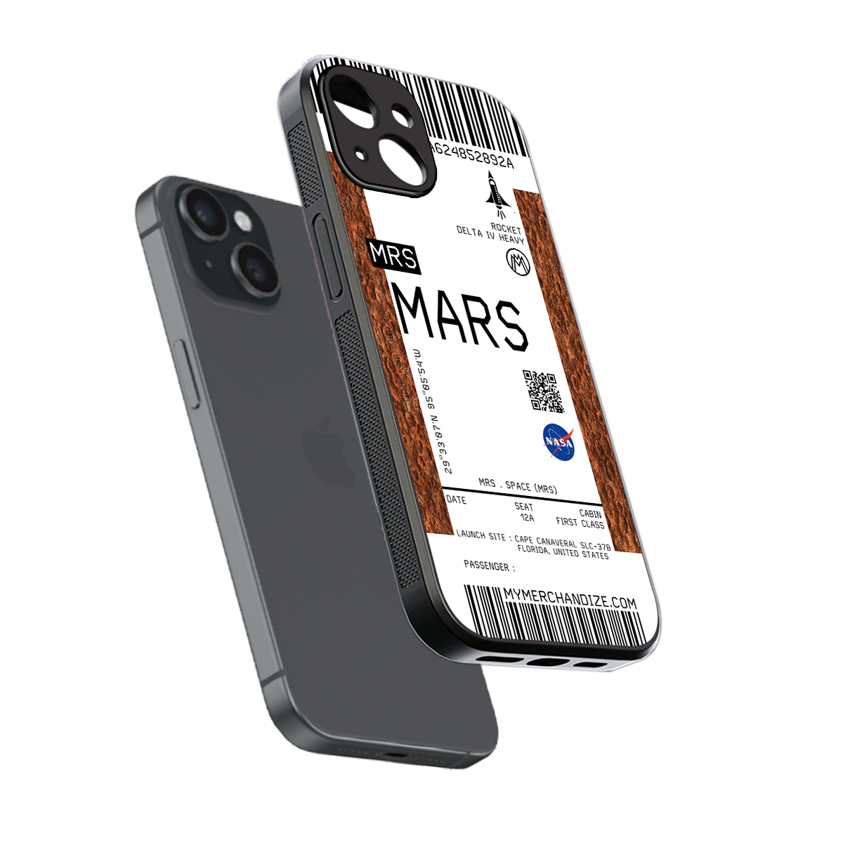 mars boarding pass ticket back phone cover | glass case for iphone 15
