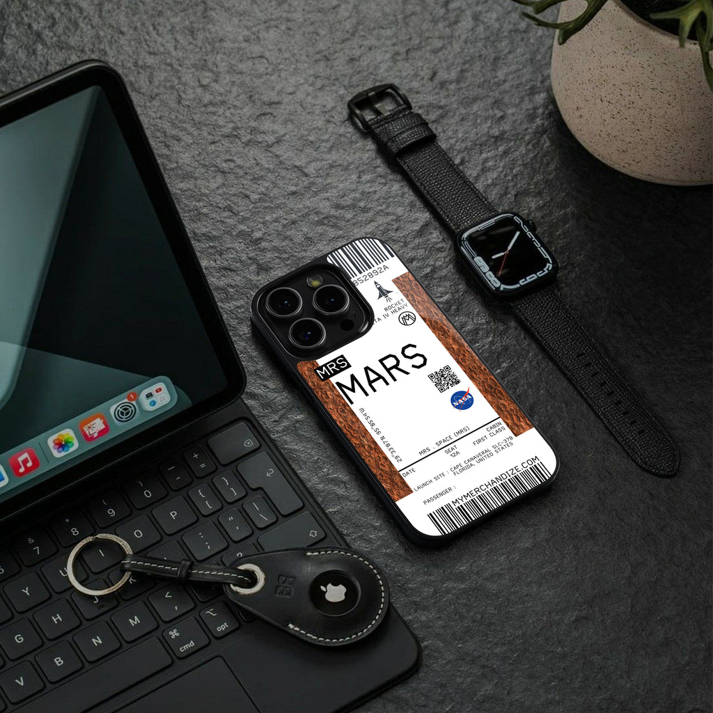 mars boarding pass ticket back phone cover | glass case for iphone 16 plus