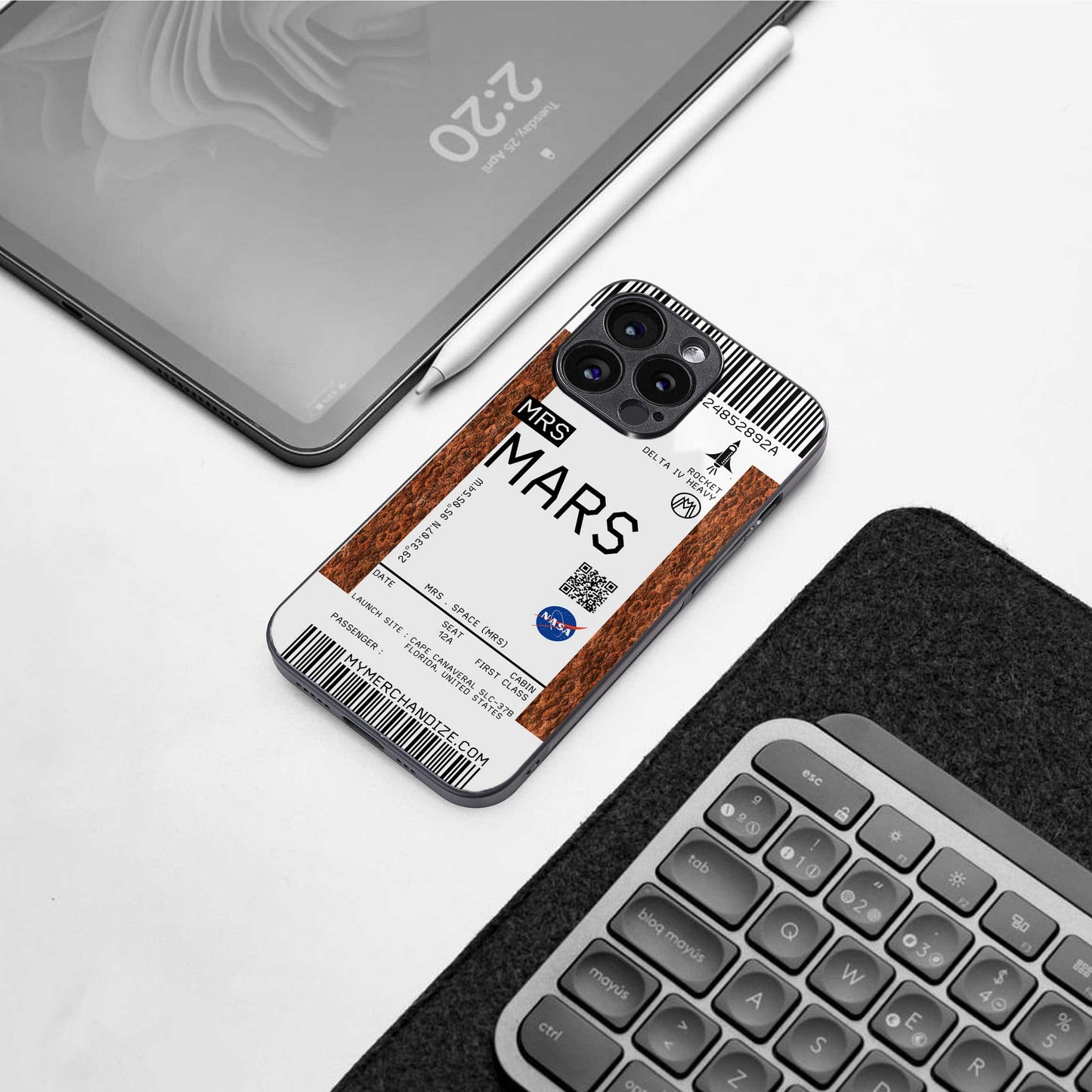 mars boarding pass ticket back phone cover | glass case for samsung galaxy s24 ultra