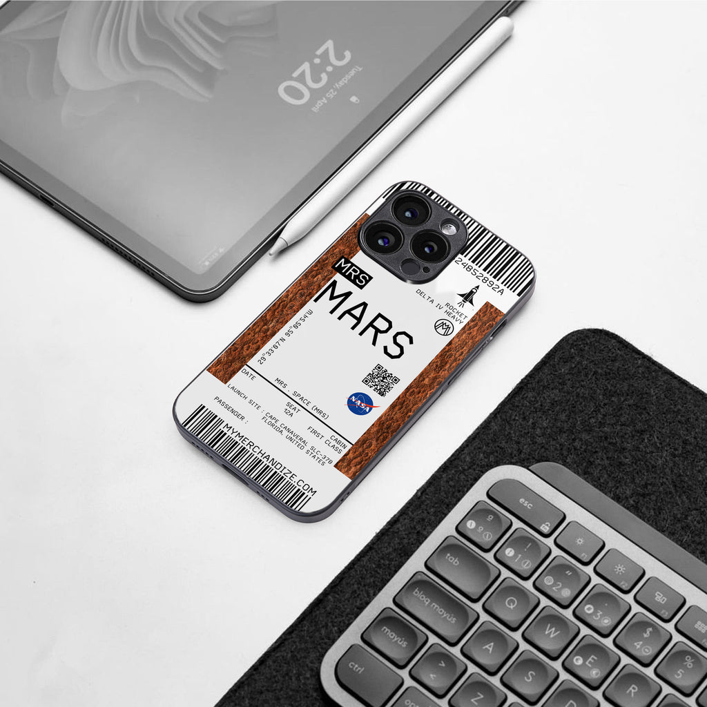 mars boarding pass ticket back phone cover | glass case for iphone 16 pro