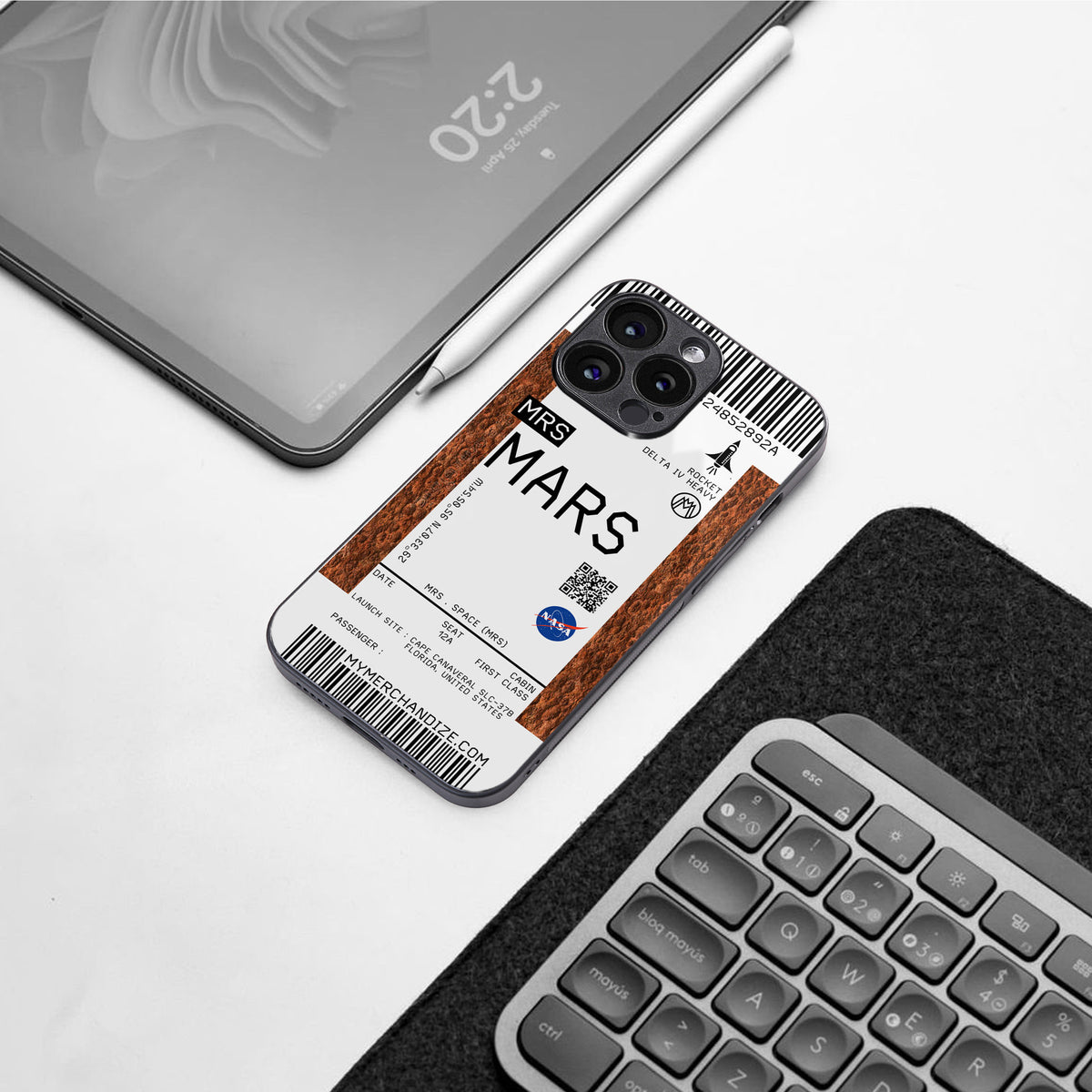 mars boarding pass ticket back phone cover | glass case for iphone 16 pro