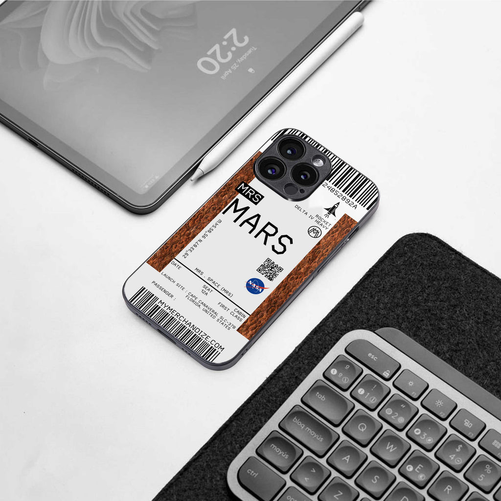 mars boarding pass ticket back phone cover | glass case for iphone 14 plus