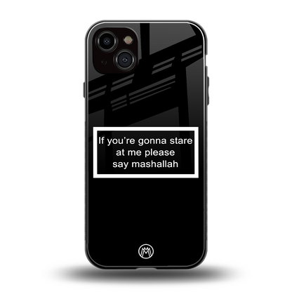 mashallah black edition back phone cover | glass case for iphone 15 plus