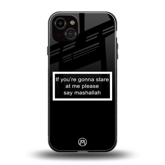 mashallah black edition back phone cover | glass case for iphone 15 plus