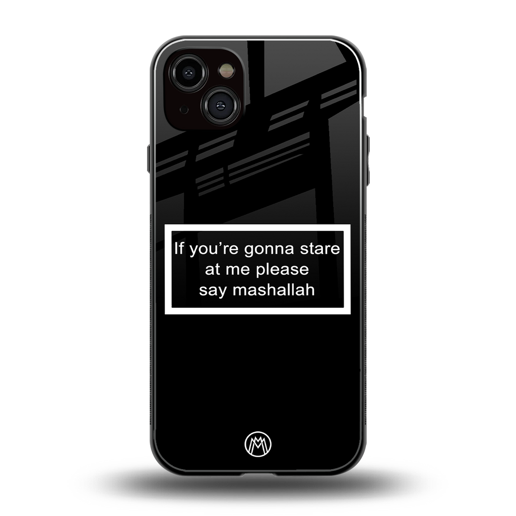 mashallah black edition back phone cover | glass case for iphone 14 plus