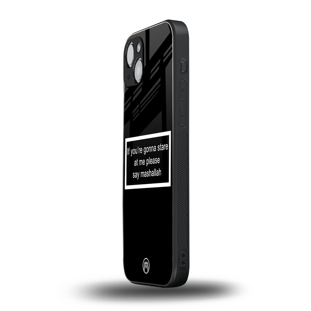 mashallah black edition back phone cover | glass case for iphone 15 plus