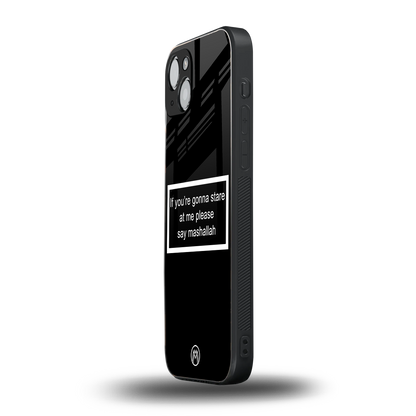 mashallah black edition back phone cover | glass case for iphone 15 plus