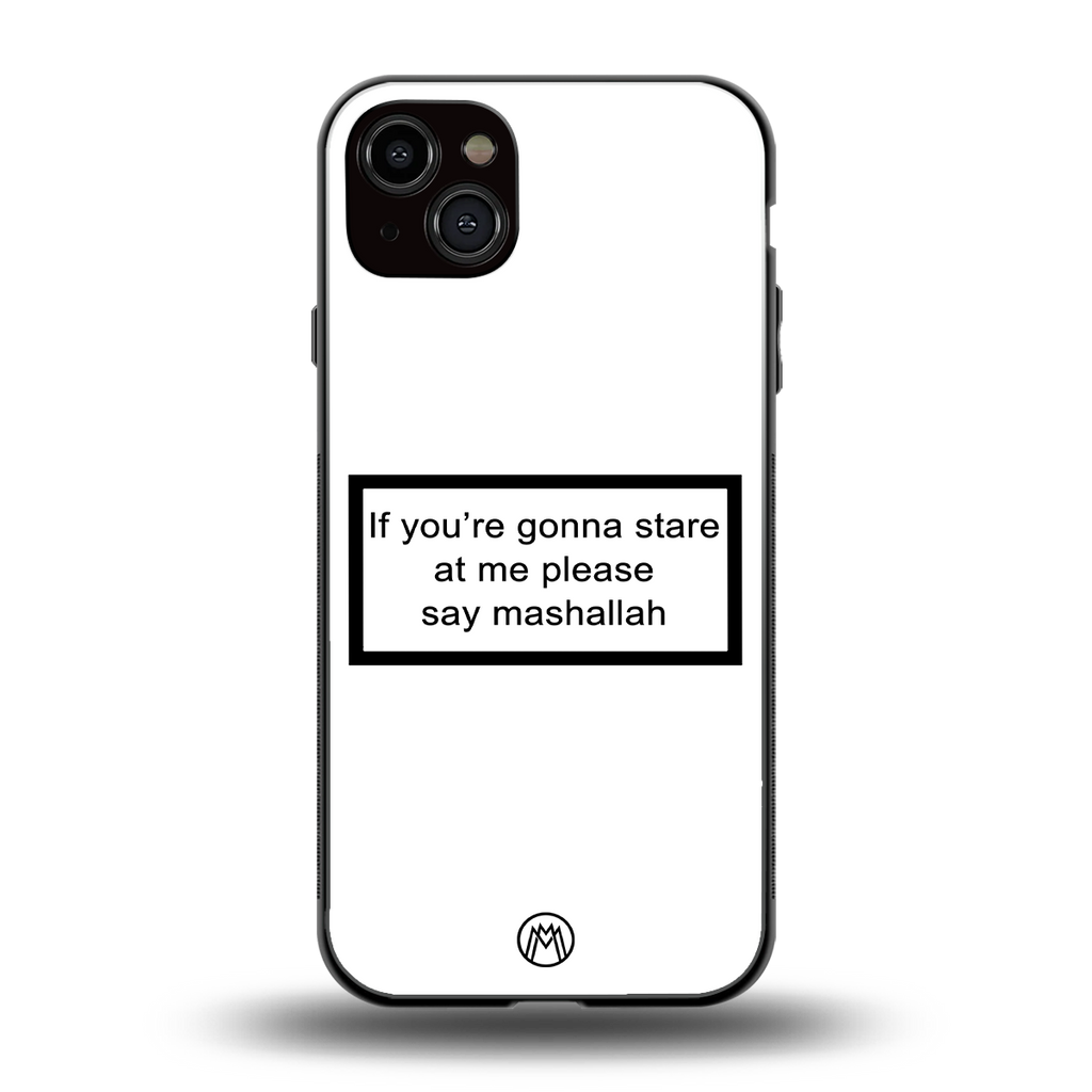 mashallah white edition back phone cover | glass case for iphone 15 plus