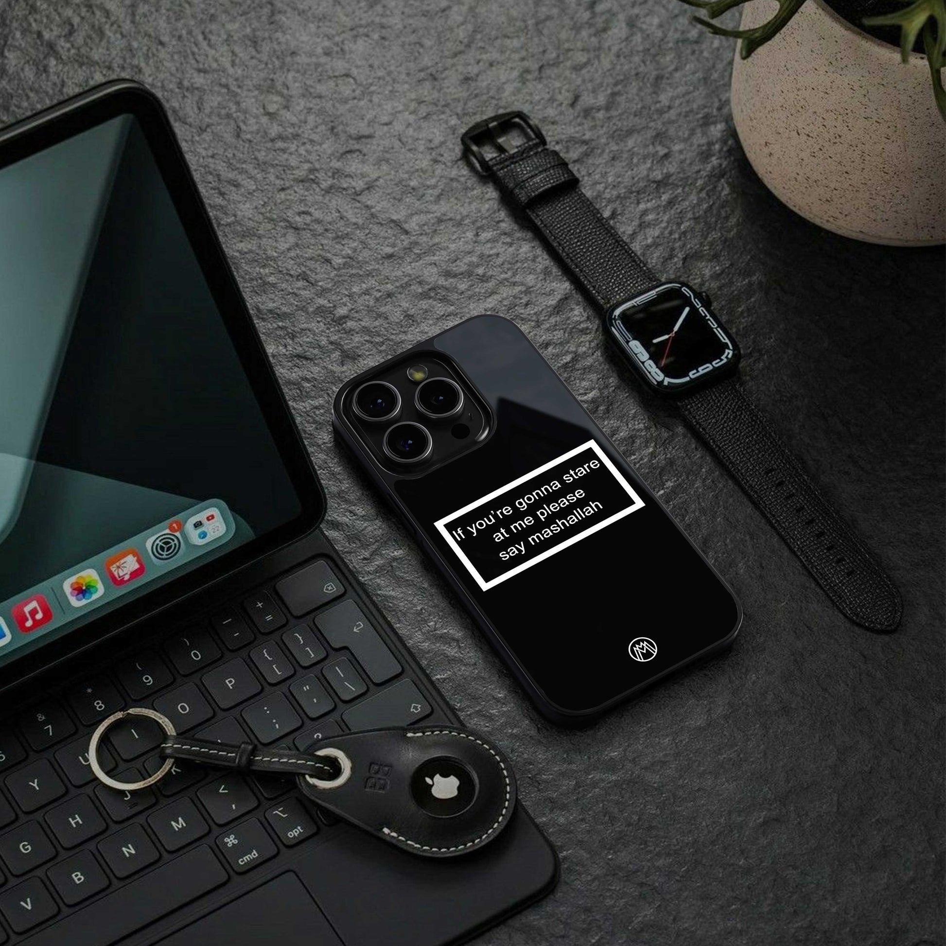 mashallah black edition back phone cover | glass case for iphone 14 pro max