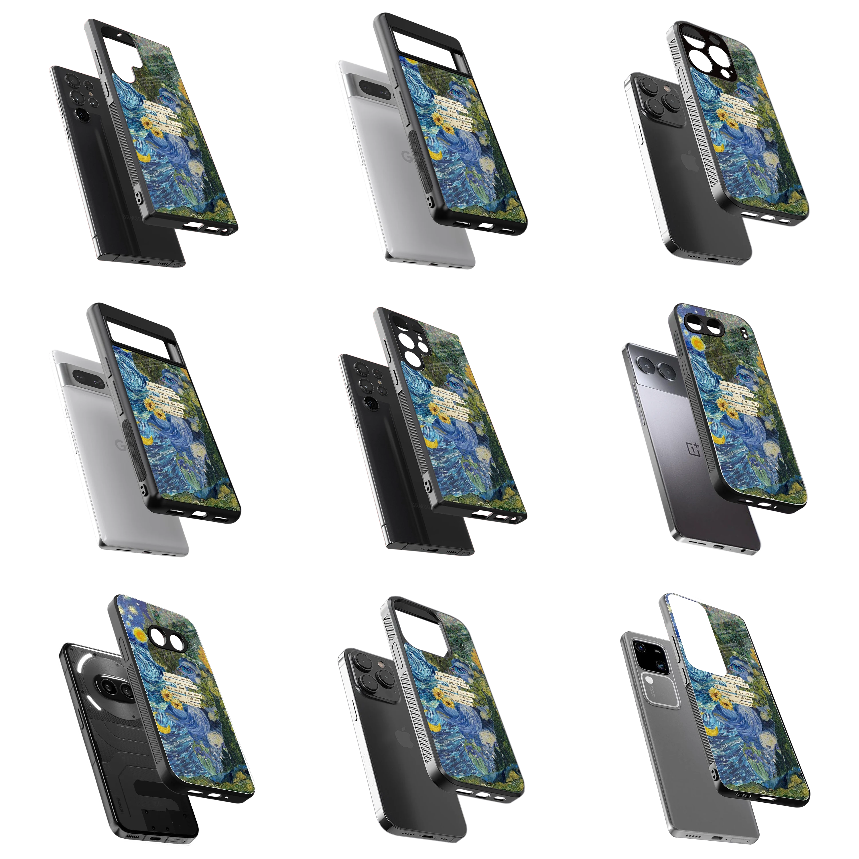 Durable Glass Back Mobile Case for iPhone, Samsung, OnePlus, Google Pixel, Redmi, Vivo, Oppo