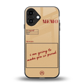 memo back phone cover | glass case for iphone 16 plus