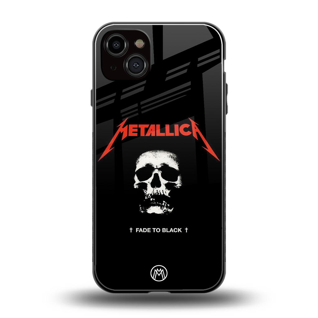 metallica black back phone cover | glass case for iphone 15 plus