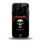 metallica black back phone cover | glass case for iphone 15 plus