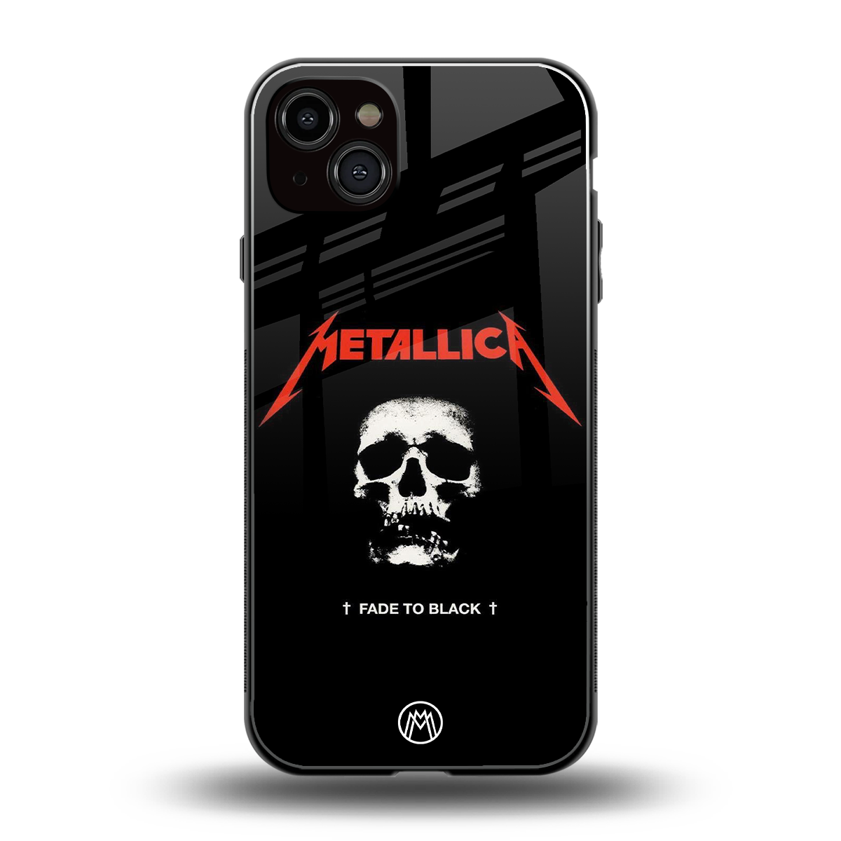 metallica black back phone cover | glass case for iphone 15 plus