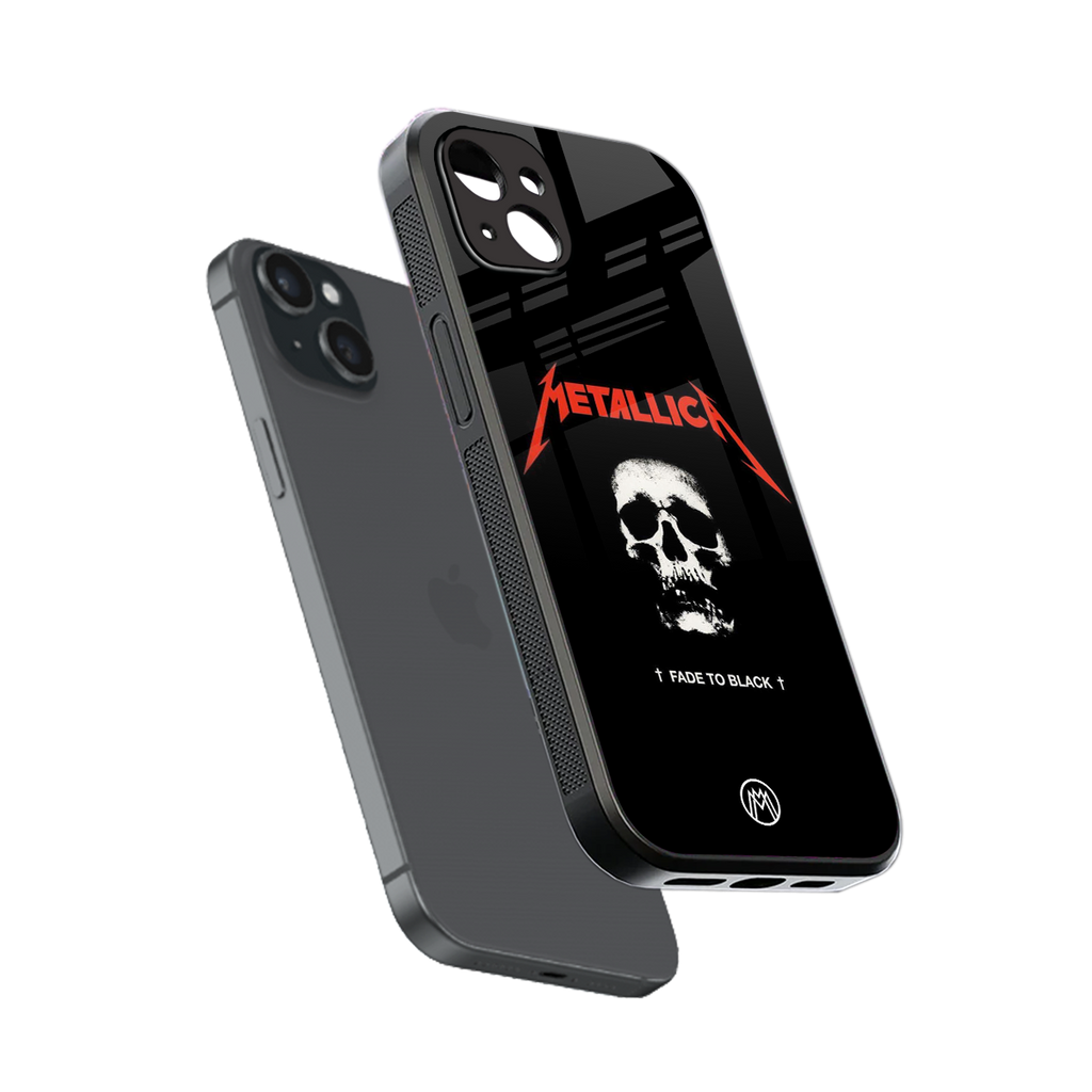 metallica black back phone cover | glass case for iphone 15 plus