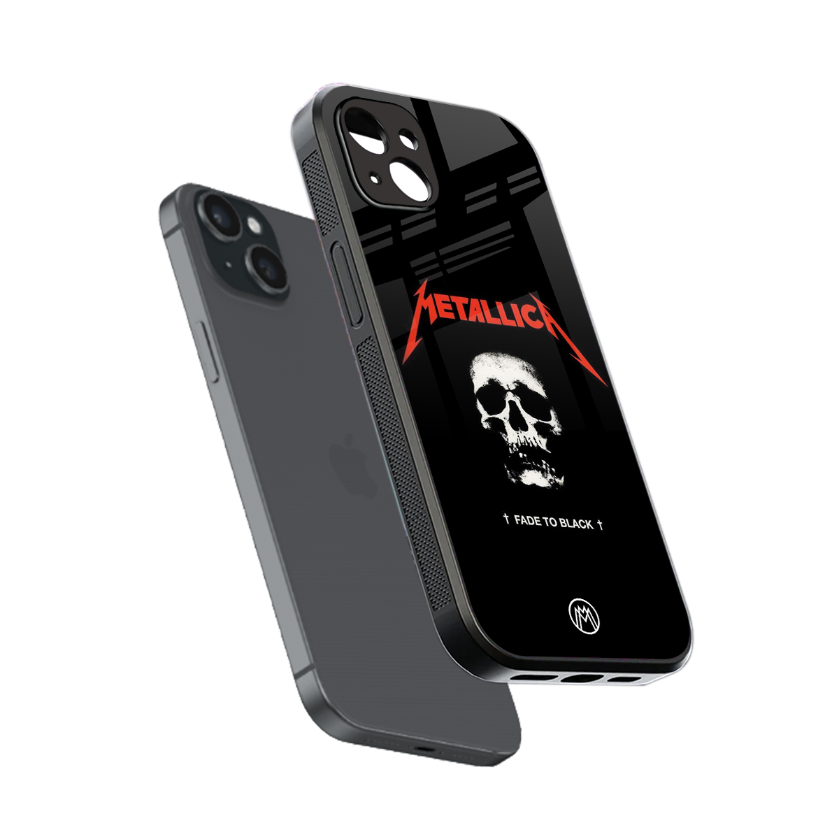 metallica black back phone cover | glass case for iphone 15 plus
