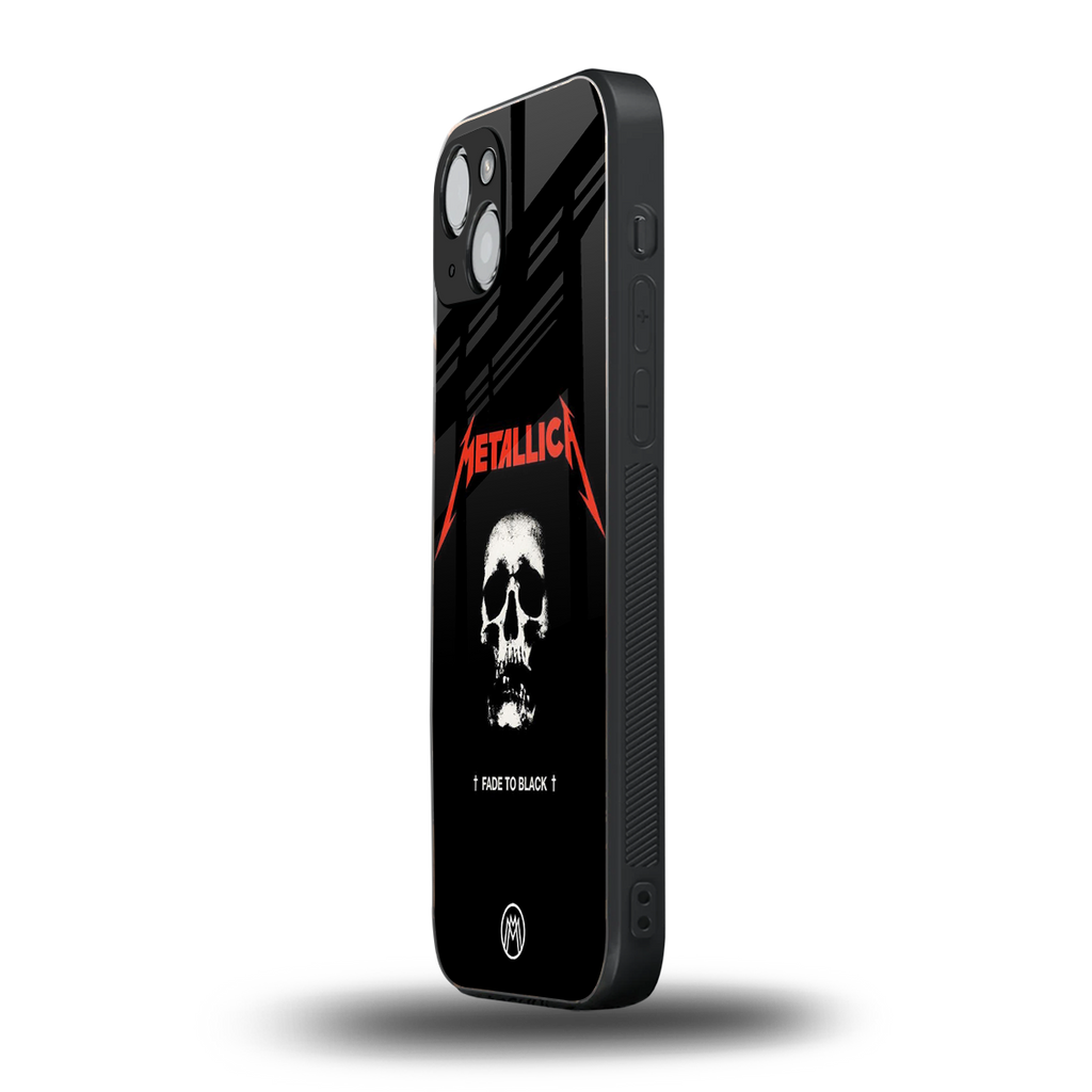 metallica black back phone cover | glass case for iphone 15 plus