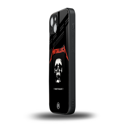 metallica black back phone cover | glass case for iphone 15 plus
